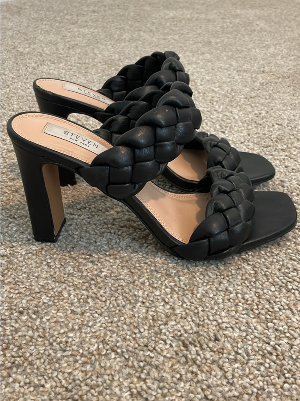 Steven By Steve Madden Black Braided Double-Strap Block Heel Mules